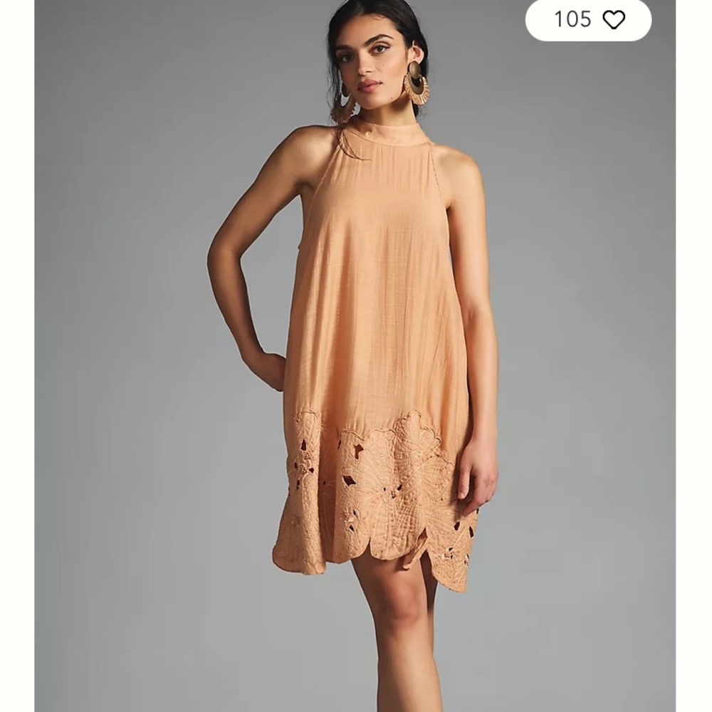 Anthropologie Floral Cutwork Halter Dress,
